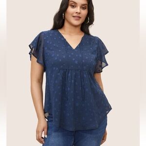 BloomChic Plus Size 2XL Star Mesh Gathered Ruffle Sleeve Blouse us18-20